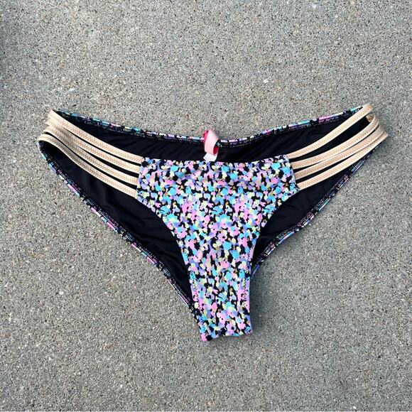 Victoria’s Secret Gold Strappy Neon Splatter Dot Bikini Bottoms - Picture 1 of 5